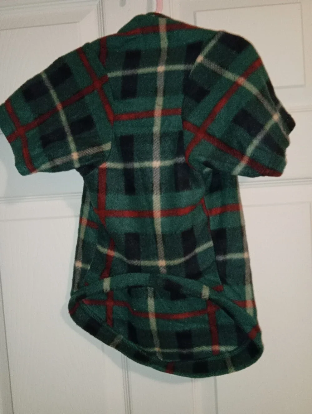 Dog Shirt. Plaid Hooded Fleece Pullover - Green & Red - 31 To 42 Lbs